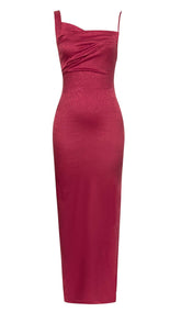 Träger-Maxikleid aus Satin in Rubinrot
